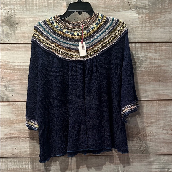 Free People Tops - NWT FREE PEOPLE Navy Blue Women's Top with Multicolor Accents size M/L